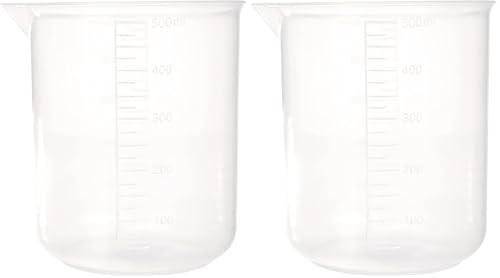 Rayher 34458000 Verre doseur, bécher gradué, 500ml, 1 pce, plastique blanc transparent, rigide, 90mm ø, 100X107mm, mesure de liquide, graduations en ml, multi-usage, Stable (Lot de 2)