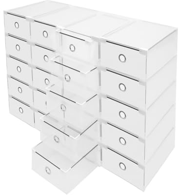 WooDerson 20 Pack Shoe Storage Boxes, Stackable Clear Plastic Shoe Box 31x20x11cm Fashionable Shoe Storage Boxes for Shoes Toys Tools Accessories Clothes Groceries