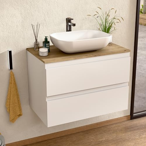 BELLOBATH Mueble Baño Suspendido 60 cm Blanco/Roble, Lavabo