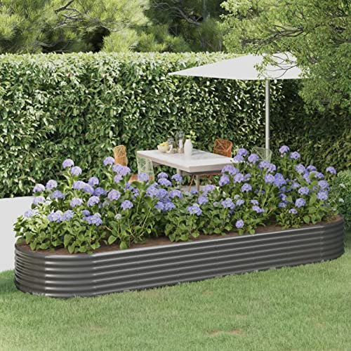 Somanki Hochbeet Pulverbeschichteter Stahl 322x100x36 cm Grau, Palettenrahmen, Hochteich, Gemüsebeet, Kräuterregal Balkon, Blumenbeet, Kräuterspirale, Tomatenbeet, Pflanzhochbeet - 318999