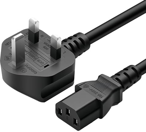 3 Pin 1.8M Power Cable - Kettle Lead Power Lead for PC, Monitor | Kettle Lead Power Lead for TV, and Laptop - Durable IEC Cable Compatible with Samsung TV, Printer, Desktop, and Computer