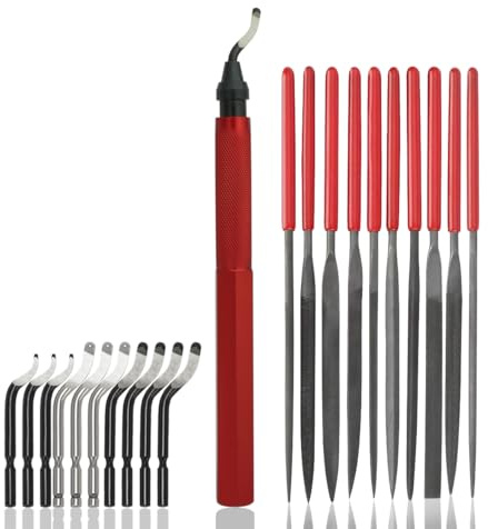 VASTOOLS Kit d'outils d'ébavurage manuel avec 10 lames différentes et jeu de 10 limes, pour plastique, métal, acier inoxydable, acier, cuivre, aluminium et impression 3D