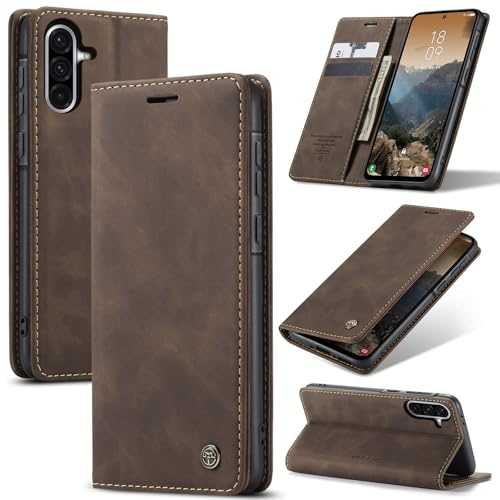 Samokor Cover per Samsung Galaxy A26 5G Pelle Flip Custodia Cavalletto Portafoglio Magnetica Carta Fessura Antiurto per Samsung Galaxy A26,Caffè | Custodia a portafoglio antiurto, magnetica, con scomparti per carte, custodia a portafoglio per Samsung Galaxy A26, caffè