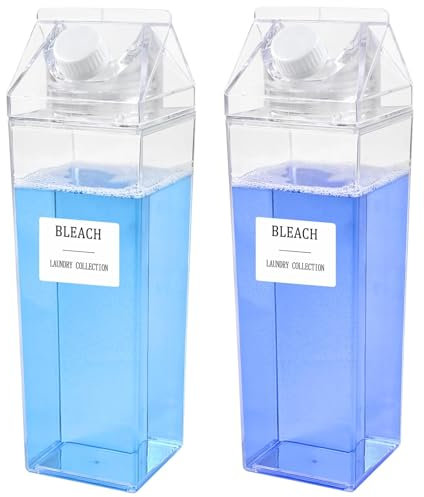 2 Pack Clear Laundry Detergent Dispenser, 36oz/1L Fabric Softener Storage Waterproof and Abrasion Resistant, Liquid Powder Soap Container for Laundry Washing Room Bathroom Kitchen Bedroom