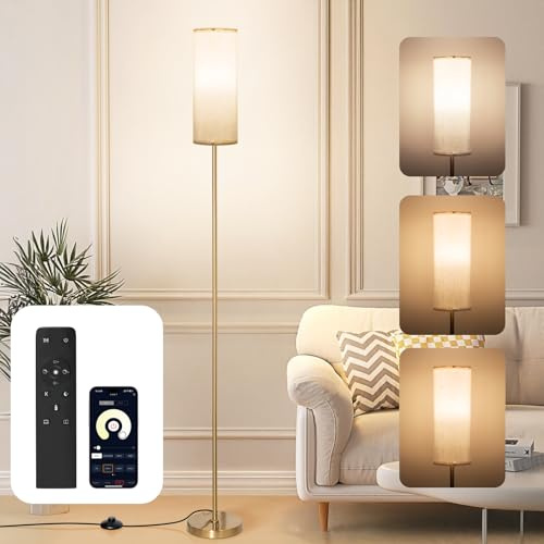 CRLL Stehlampe Wohnzimmer: LED Leselampe mit APP-Steuerung&Fernbedienung& Fußschalter, 12W E26 Standleuchte Modern, 3 Farbtemperaturen Stufenlos Dimmbar, Für Schlafzimmer, Wohnzimmer, Büro (Goldene)