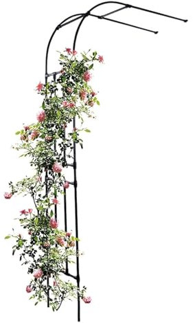 Arche de jardin demi-ronde en métal noir de 2,4 m pour plantes grimpantes, treillage mural, pergola, tonnelle, parfaite pour décoration de pelouse et d'arrière-cour