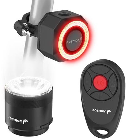 Fosmon – Fahrrad- und E-Scooter-Alarmanlage mit Fernbedienung – 110 dB Diebstahlschutz – Front- und Rücklicht – für eBike, Motorräder, Elektroroller