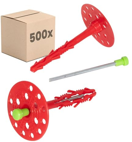 PROTEKTOR isoleringspluggar 500 Stycke Ø8x160mm med stålspik för ETICS & för fastsättning av fasadisolering, ETA-certifierade slagpluggar Termopluggar Skivpluggar för alla användningskategorier