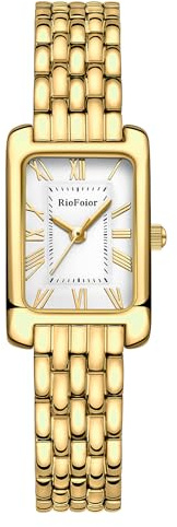 RioFoior Gold Watches for Women with Rectangular Case Roman Dial,Stainless Steel Band,Waterproof.Adjustment Tool Included