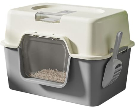 Caja de arena cerrada para gatos, superficies lisas, tamaño grande, fácil limpieza, multicolor, espaciosa cubierta