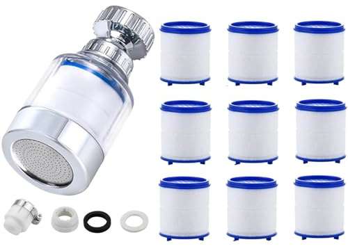 Filtro Dell'acqua A 360°, Purificatore per Rubinetti, Purificatore per Rubinetti, filtro Calcare Rubinetto, Con 10 Elementi Filtranti In Cotone PP, Per Casa, Cucina, Bagno, Lavandino