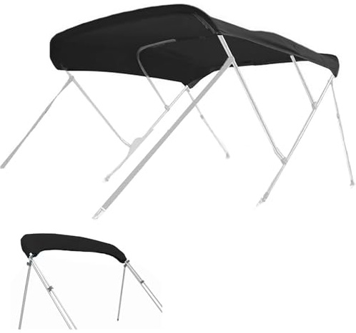 Carpa Parasol Resistente a los Rayos UV, toldo Bimini Plegable de 3 Arcos para Barco, toldo Trasero para Barco con Marco de Aluminio y Postes de Soporte Traseros,Negro,170/182cm
