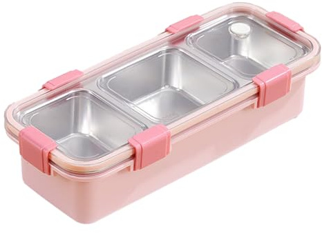 Jooehyer Scatola Portapranzo A 3 Scomparti, Bento Box In Acciaio, Contenitore Portatile per Alimenti per Bambini, Scatola per Snack A Prova di Perdite A