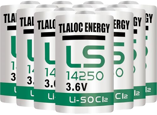 tlaloc energy LS14250 Battery for Water Electricity Gas Meter PLC Facility Equipment ER14250 1/2AA 3.6V 1200mAh Lithium Battery Li-SOCL₂ Non-Rechargeable Batteries（10 Pack）