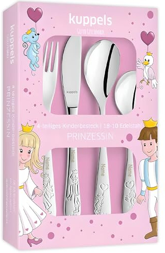 Kinderbesteck mit Namensgravur Kinder Besteck Set ab 3 Jahre mit Gravur personalisiert Taufgeschenke für Mädchen Geburtstagsgeschenk Kindergeschirr Prinzessin