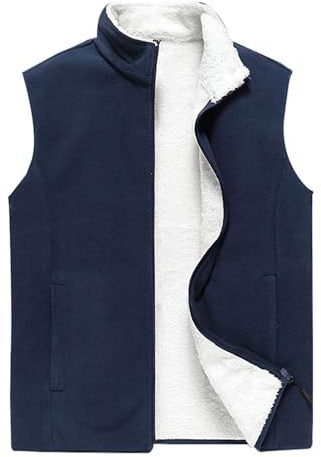 Fleeceväst för män – golfklar och daglig mångsidig lätt ärmlös fleece-väst, jacka med dragkedja och fickor, varm fleece ytterkläder, ärmlös väst för golf, Mörkblått, XXL
