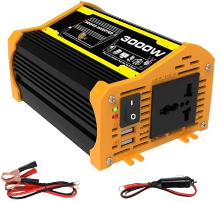 Inverter di Corrente, Inverter for auto da 3000 W, DC 12 V a CA 110/220, trasformatore for auto, inverter di potenza, convertitore a onda sinusoidale modificata(Noir,12V 220V)
