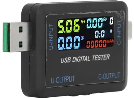 HUSHUI USB-Tester-Multimeter, Digitales Strom-, Spannungs-, Leistungs-, Kapazitäts- und Energiemessgerät mit IPS-HD-Farb-LCD-Display für 3C-Digitalperipherieelektronik