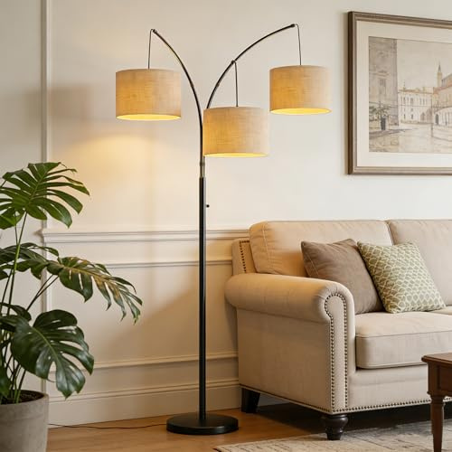 VANZBON 80 Inch Arc Floor Lamp with Remote Control, 3-Light Dimmable Standing Lamp for Living Room, 2400LM Super Bright Tree Lamp for Bedroom, Modern Tall Floor Lamp with Adjustable Arms&Weighted Base