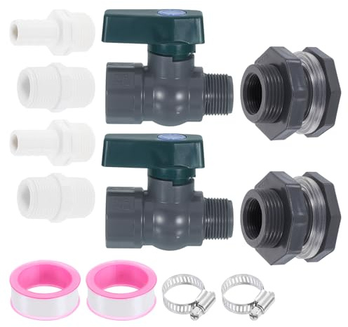 QUARKZMAN 2 Set Kit Rubinetto Per Barile Della Pioggia 3/4 GHT Grigio | Rubinetto In Plastica Per Barile Della Pioggia, Con Raccordi, Bulkhead Adattatore Per Tubo Giardino, E Nastro Sigillante