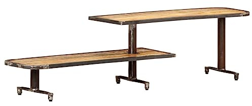 Owoxanthellate TV Lowboard 160x30x40 cm aus massivem Mangoholz und Eisen Modernes Industrial Sideboard mit 2 Ablagen für Wohnzimmer & Schlafzimmer