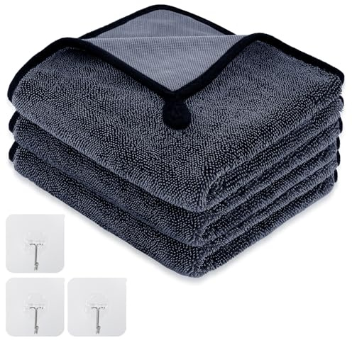 Eudomis 3Pcs Magic Bathroom Drying Cloths,40 * 40cm, 600GSM Magic Cleaning Cloths for Cleaning Shower Glass, Car Windows, Kitchens, etc.