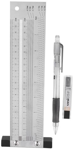 Holzbearbeitung Streichmaß Lineal Edelstahl Markierwerkzeug 0,25mm Skala T-Typ Messwerkzeug mit Druckbleistift und Bleistiftminen (20,3 cm/8 Zoll)