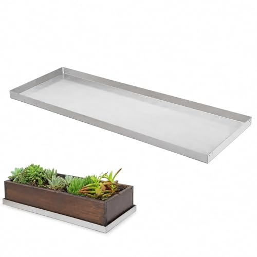 201 Stainless Steel Plant Tray, Long Rectangular Metal Drip with Raised Edges, Rust Resistant Water Catch for Windowsill, Sink, Bathroom Counter,Planter(61x26cm/24x10)