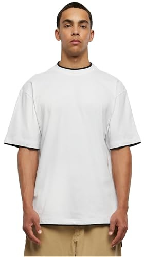 Urban Classics Herren Contrast Tall Tee – Oversize T-Shirt mit Kontrastnähten, Loose Fit Baumwolle, Streetwear Basic für Alltag & Freizeit,White/Black,L