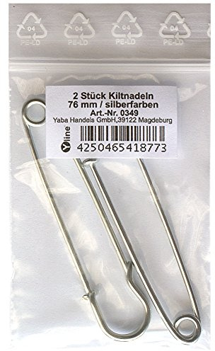 2 Stück Kiltnadeln silberfarben 76mm, Maxi Sicherheitsnadeln groß, Schmucknadel Ziernadeln Nadel Nadeln, sl, 0349