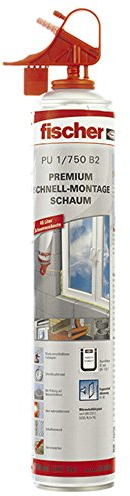 fischer Premium Schnellmontage- und Brunnenschaum PU Pro 750 B2, Bauschaum zum Verkleben, Abdichten und Füllen, PU-Schaum inkl. Fix-Adapter für sofortigen Einsatz und Wiederverwendung, 750 ml, beige