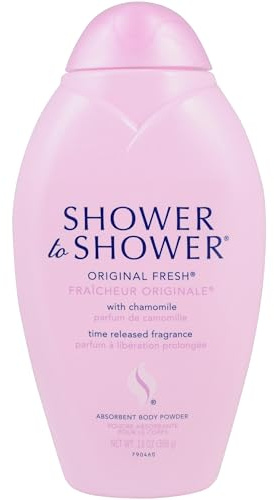 Shower to Shower Original Fresh Body Powder with Chamomile for Men & Women, Talc Free, Sweat Absorbing, Prevents Chafing & Odor 13 OZ