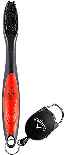 Callaway Premium Golf Club Brush for Clubs and Shoes with Retractable Cord, Soft and Hard Nylon Bristles, Carabiner Clip