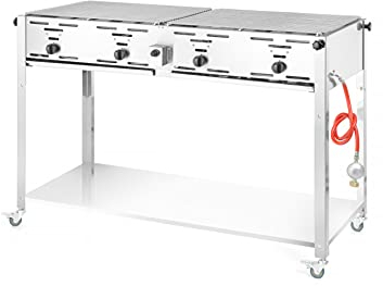 HENDI Grill a gas Grill-Master Quattro, cucina, griglia per barbecue, a gas propano e butano, accensione elettronica, 22kW(Hs), 1270x525x(H)840mm, acciaio inox 18/0