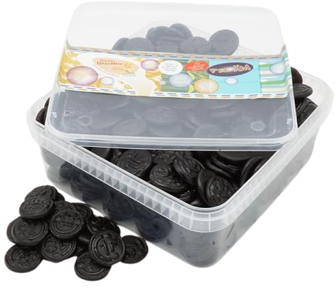 Deine Naschbox | Zuckerfreie Salmiak Lakritz Münzen | 1kg Naschbox | XL Großpackung für Party, Candybar & als Geschenk - Süßholz Salmiak Taler