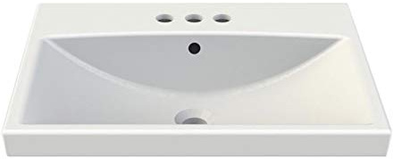 CeraStyle 032000-U-Three Hole Elite Rectangle Ceramic Wall Mounted/Self Rimming Sink, White