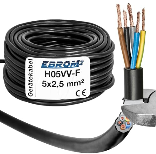 EBROM Câble de raccordement pour cuisinière - Câble de raccordement pour cuisinière - H05VV-F 5G2,5 mm² - 5 x 2,5 mm² - Couleur : noir - Disponible dans de nombreuses longueurs jusqu'à 50 m par