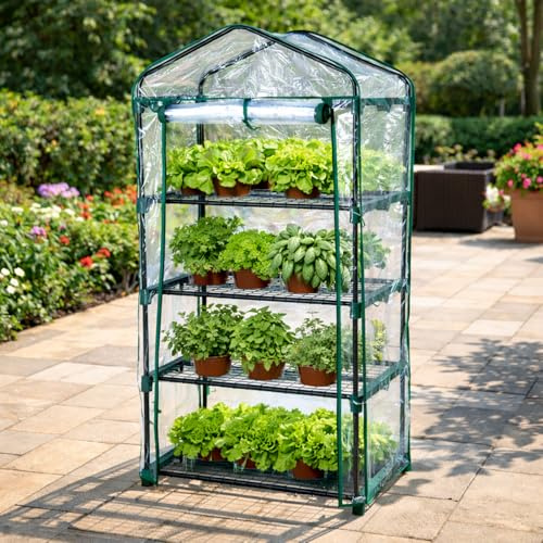 Gewächshaus Foliengewächshaus 4 Etagen PVC Folie Fronttür:aufroll- und verschließbar 50X45X H.130CM