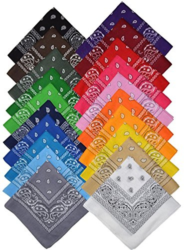 Bandana, halsduk, biker, 1-pack, 3-pack, 6-pack, 12-pack, Nikki-halsduk, Paisley-huvudduk, 100 % bomull, 24 färger