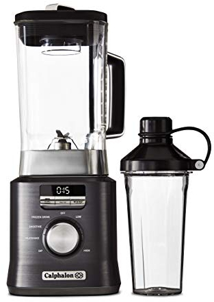 Calphalon Auto-Speed 68 Oz Blender with Blend-N-Go Smoothie Cup and BPA-free Tritan Jar | 1100-Watt Base, Dark Stainless Steel