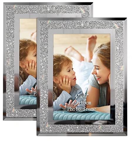 Calenzana 4x6 Picture Frame Sparkle Glass Photo Frames Set for Tabletop, 2 Pack