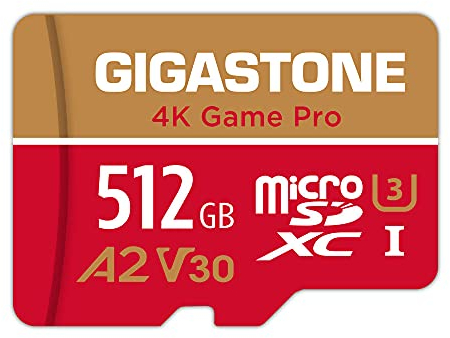 [5 Jahre kostenlose Datenwiederherstellung] GIGASTONE 512GB 4K Game Pro MicroSDXC Speicherkarte und SD-Adapter, Kompatibel mit GoPro Drohne Switch 1, schwindigkeit 100 MB/s, A2 U3 V30