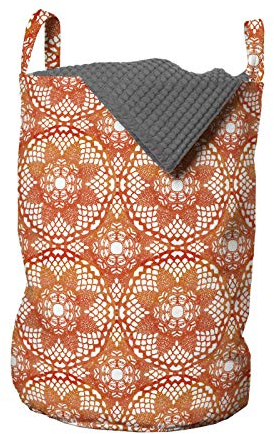 ABAKUHAUS Volk Wäschesack, Floral Deckchen artige Ornament, Wäschekorb mit Griffen Kordelzugverschluss für Waschsalons, 33 cm breit x 49 cm hoch, Vermilion Burnt Orange