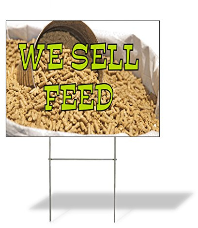 Fastasticdeals Weatherproof Yard Sign We Sell Feed Outdoor Advertising Printing Brown Lawn Garden Candy Stores 24x18 Inches 1 Side Print