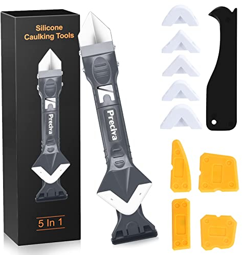 Preciva Strumenti per Calafataggio Silicone Kit, 5 in 1 Raschietto Spatola per Sigillante, 13 Utensili di Finitura Sigillante, Rimozione di Sigillante per Finestra, Cucina, Bagno