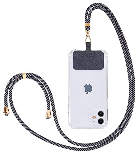 Ownest Compatible avec la Lanière de Téléphone Cordon Tour de Cou Collier Réglable pour Le Cou, Sangle de pour Attache de Téléphone Compatible avec Tous Les Smartphones - Gris Noir