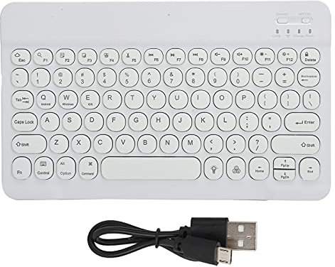 Yunseity Tastiera Wireless Bianca per Tablet, Telefono, Tastiera Bluetooth Wireless Retroilluminata RGB Ultrasottile da 10 a 7 Colori, Batteria Ricaricabile Incorporata