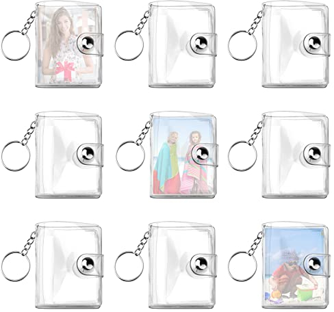 9 Stück Mini Fotoalbum Transparent 2 Zoll Mini Foto Schlüsselanhänger Klein Mit 20 Taschen Foto Album Kartenhalter für DIY Fotoalbum