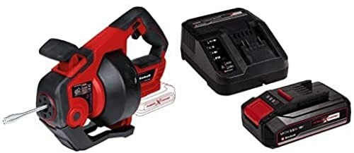 Einhell Furet déboucheur de canalisations sans fil TE-DA 18/760 Li-Solo PXC (18 V, Li-Ion, long flexible spiralé de 7,6 m pour canalisations de diamètre 16 à 55 mm) avec Chargeur et Batterie 2,5Ah
