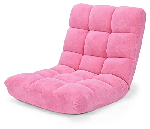 LIFEZEAL Bodenstuhl gepolstert, Bodensessel Bodensofa mit Verstellbarer Rückenlehne, Meditationsstuhl aus Korallenvlies, Floor Chair für Meditation & Lesen (Rosa)